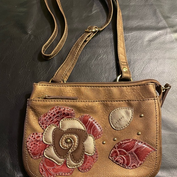 Relic Handbags - RELIC Rustic Faux Leather Adjustable Crossbody With Floral Design Beautiful